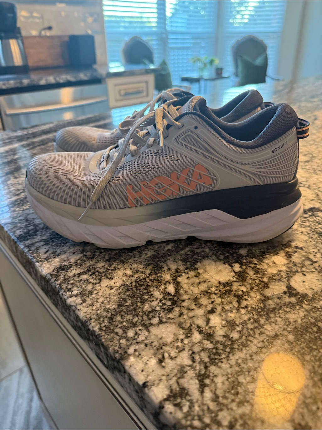 Hoka Bondi 7 Running Shoes In Light Gray With Coral Logo Size 8 Women